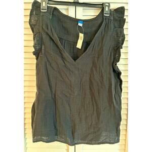 Old Navy Ruffle Sleeve V-Neck Blouse | Black Linen-Blend Top - Size M NWT